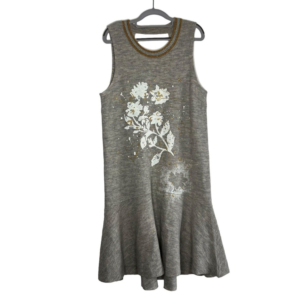 Knitted‎ and Knotted Wool Sweater Dress Womens Large Gray Flower Anthropologie